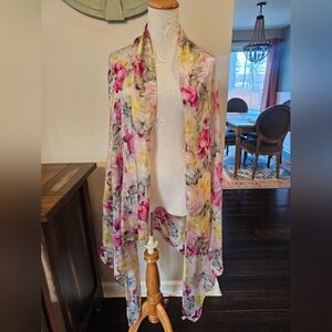 Asian 100% Silk Vibrant Floral watercolor Multicolor Large Scarf Rectangle